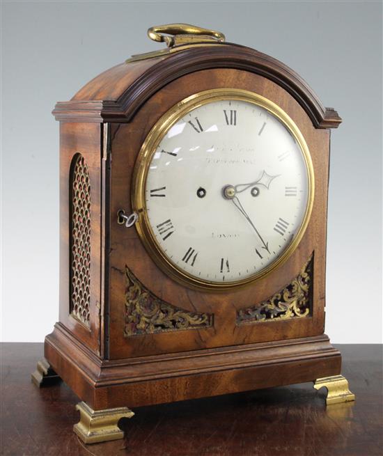 A Regency mahogany bracket clock, 15in., with a later wall bracket